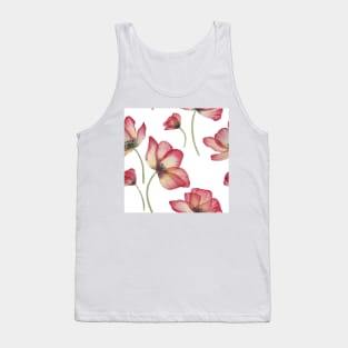 Red translucent Poppies watercolor print. Transparent Poppy flower romantic composition Tank Top